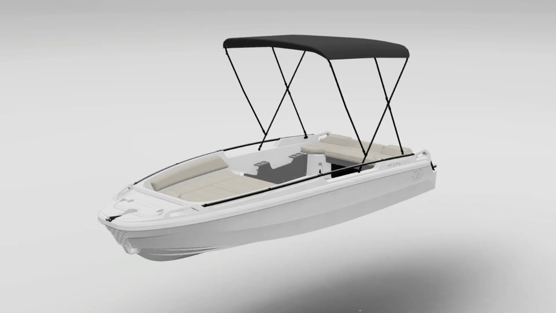 Hydra 460 Básica con bimini, vista de tres cuartos